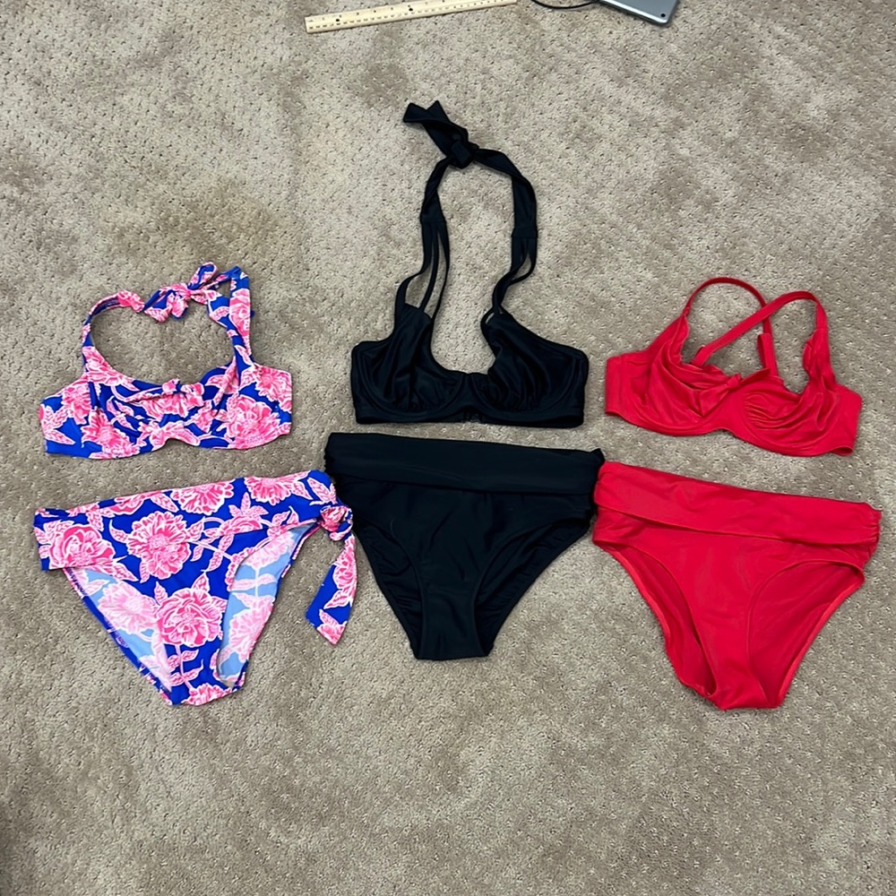 Women’s Floral Tie-Side Bikini Top & Bottom Set - Pink/Blue, Black & Red Mix
